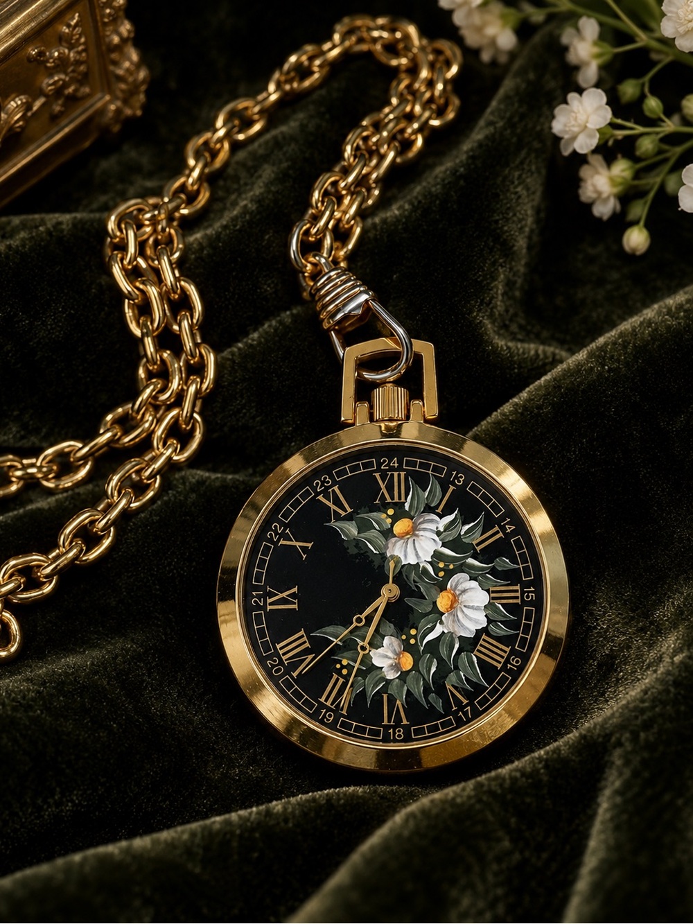 Vintage 18K Gold Plated Floral Japan Quartz 24-Hour Pendant Watch | Bag Charm